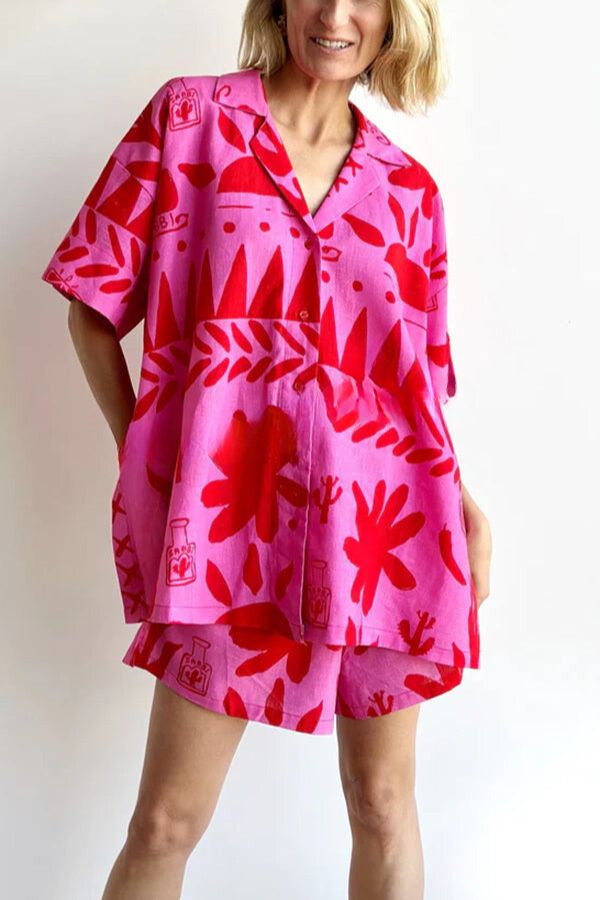 THE JEAN | PRINTED POCKET SHIRT AND ELASTIC WAIST SHORTS SET