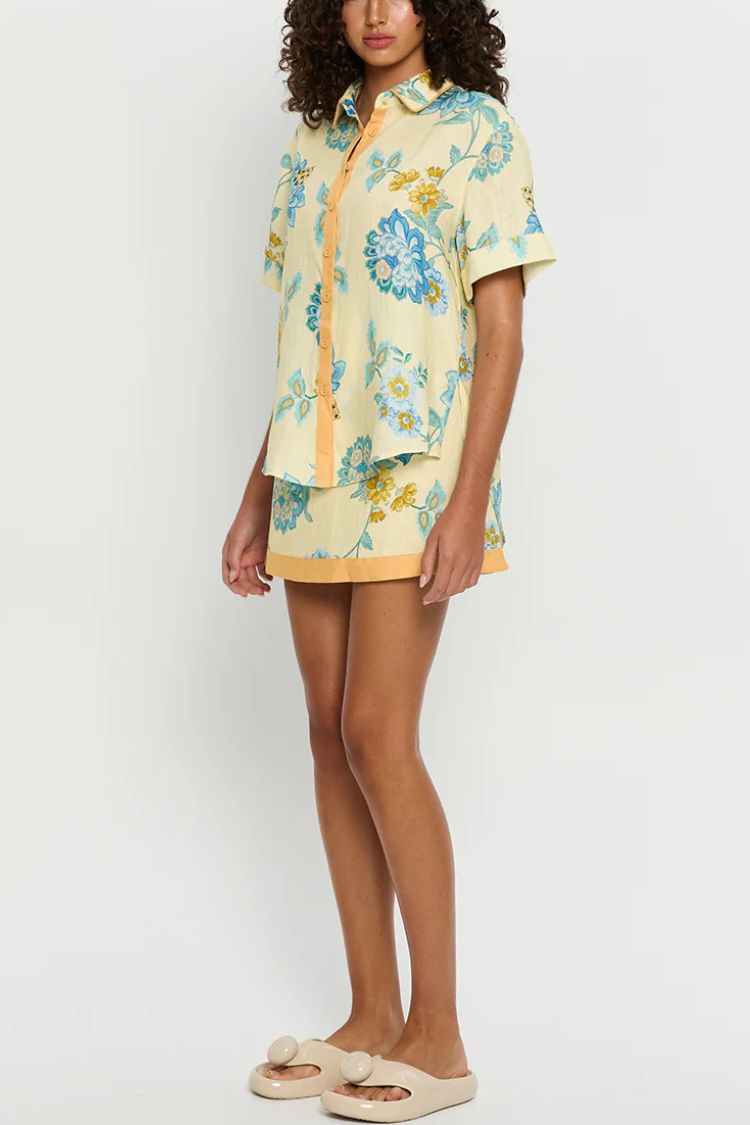 THE GISELLE | LINEN BLEND SHIRT AND ZIPPER MINI SKIRT SET