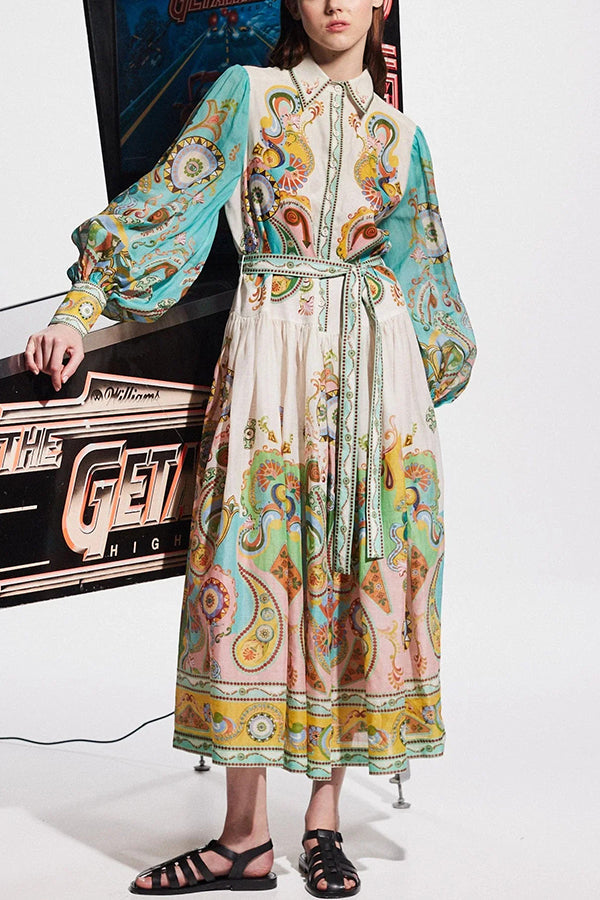 THE ELLEN | BALLOON SLEEVE BELT SHIRT MIDI DRESS