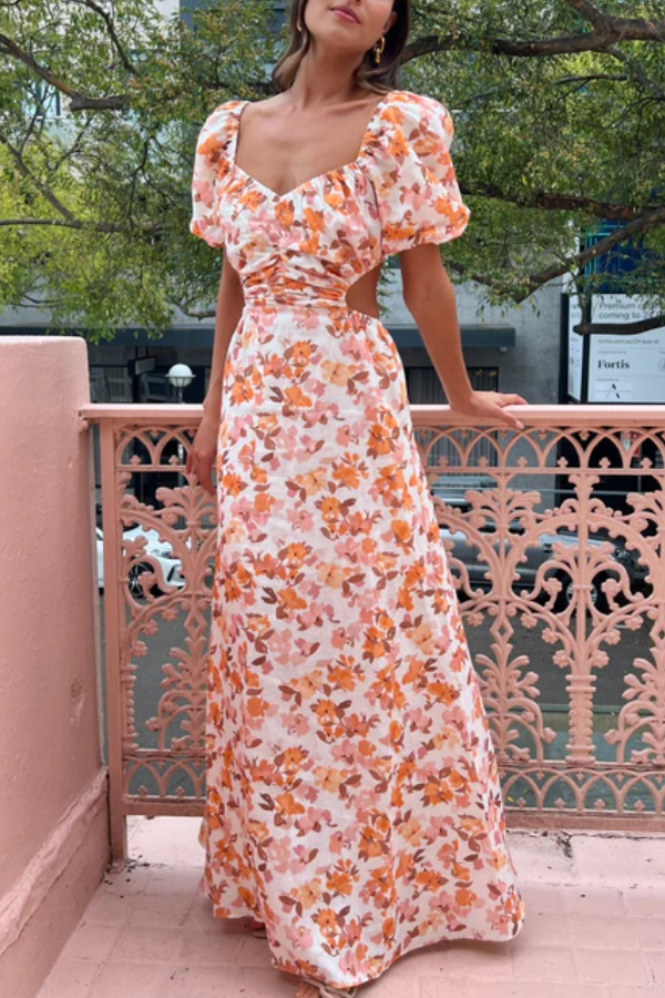 THE CHARLENE | PUFF SLEEVES PLEATED WAIST BACK LONG SKIRT