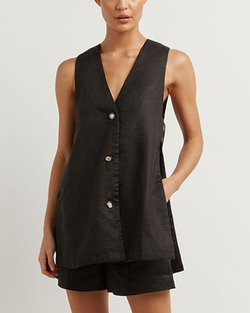 THE FIONA | SLEEVELESS BUTTON-UP SET