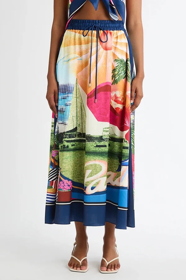 THE SEASIDE | SATIN LOOSE MAXI SKIRT SET