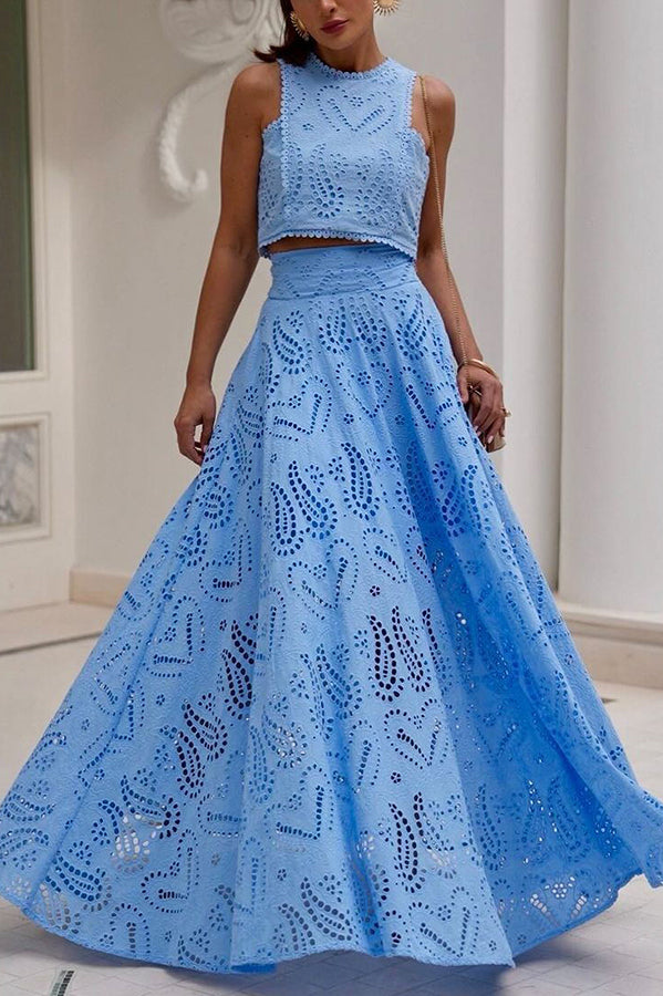 THE AURELIA | LACE CUTOUT SLIT MAXI SKIRT SET