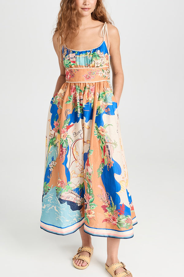 THE JANE | LACE-UP SUSPENDER POCKETS CASUAL MIDI DRESS
