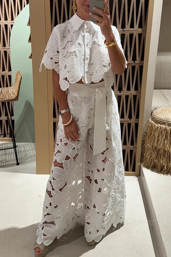 THE REDEFINING | CROPPED SHIRT AND BELT POCKETED WIDE LEG PANTS SET