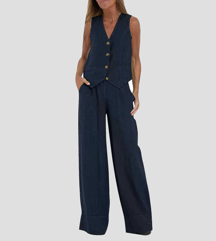 THE AIRA | BUTTONED VEST & WEDE-LEG TROUSERS ENSEMBLE