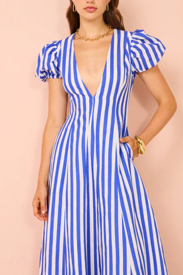 THE ALISON | PUFF SLEEVE POCKETED WAVY MAXI DRESS
