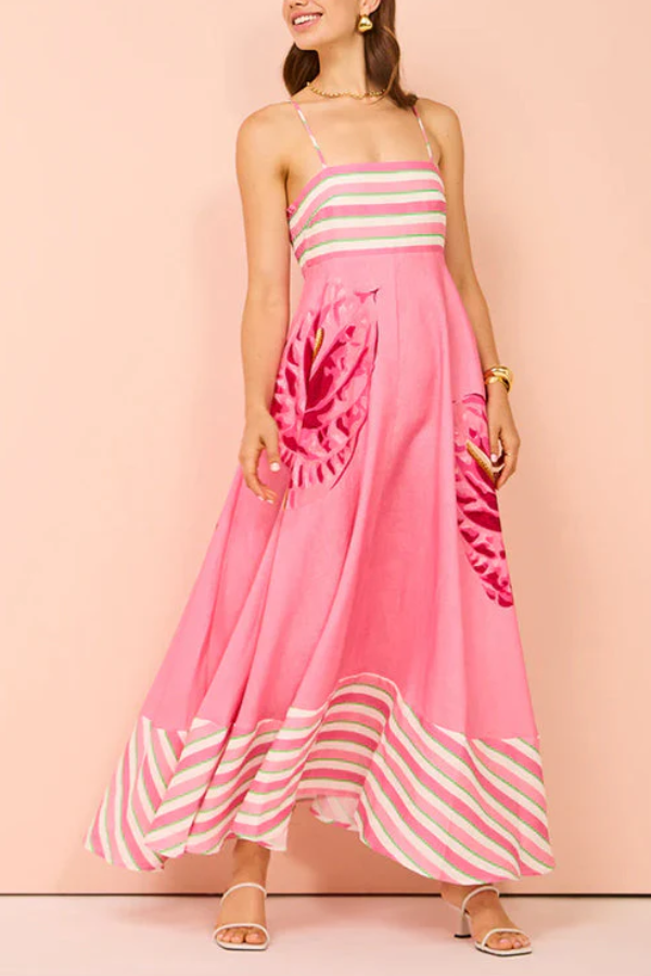 THE MAUREEN | BACKLESS STRIPES MAXI CAMI DRESS