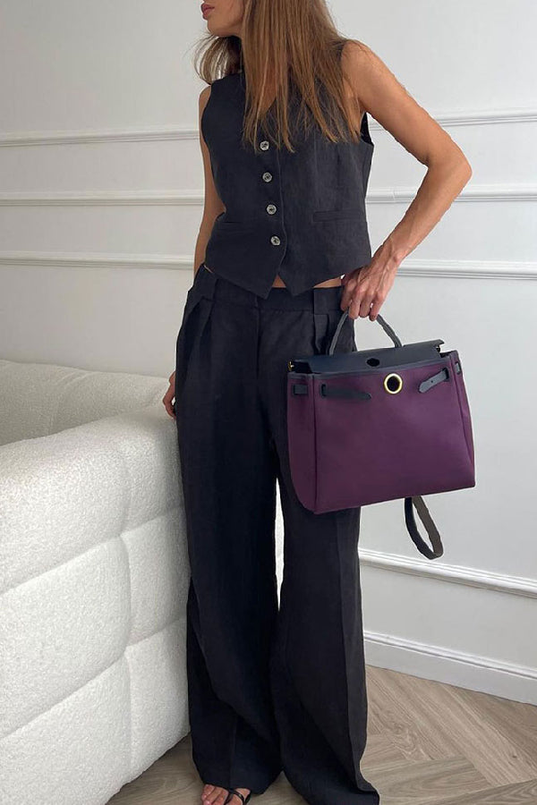 THE LAURA | SLEEVELESS VEST LOW WAIST PANTS SET
