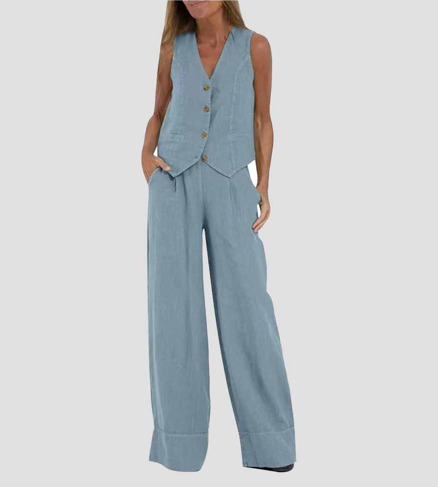 THE AIRA | BUTTONED VEST & WEDE-LEG TROUSERS ENSEMBLE