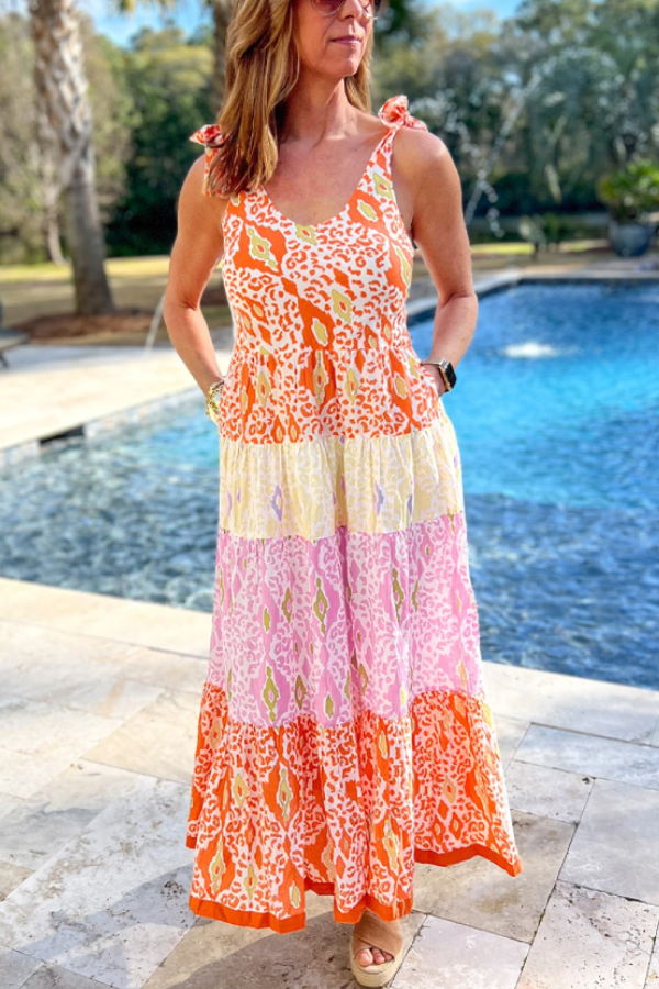 THE ELAINE | KNOTTED STRAPS TIERED DRESS