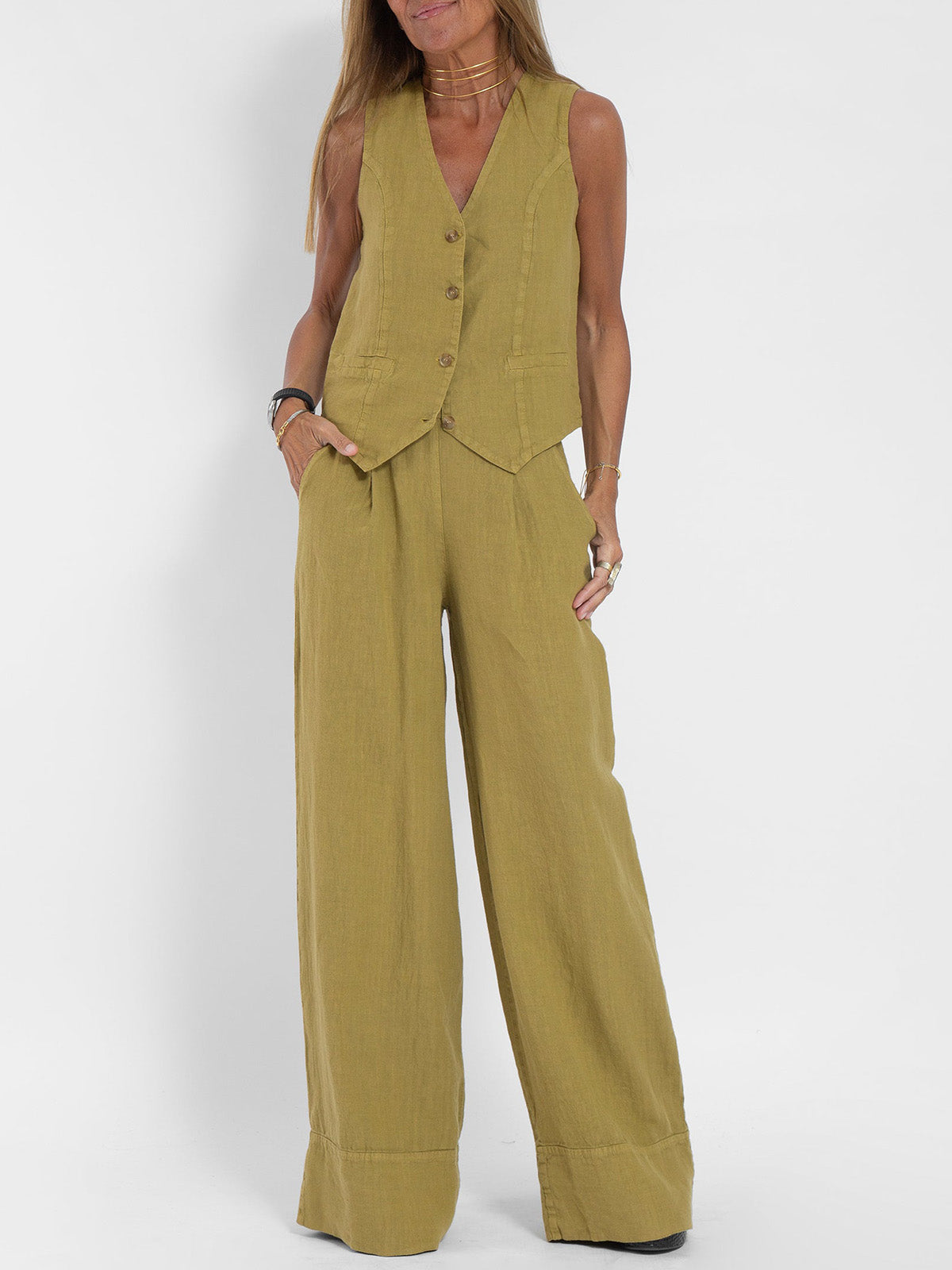 THE AIRA | BUTTONED VEST & WEDE-LEG TROUSERS ENSEMBLE
