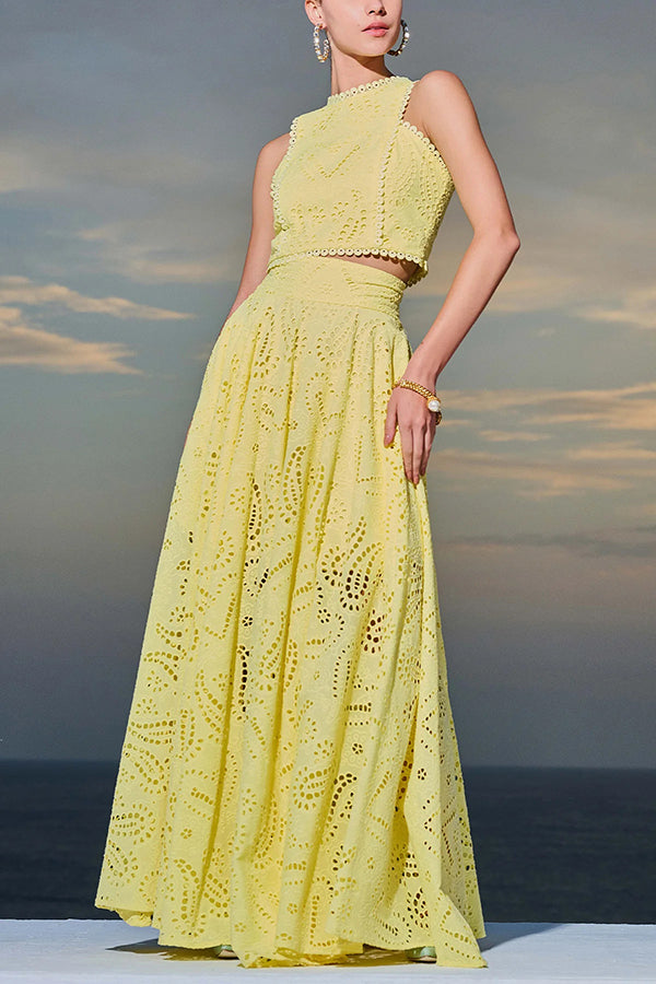 THE AURELIA | LACE CUTOUT SLIT MAXI SKIRT SET