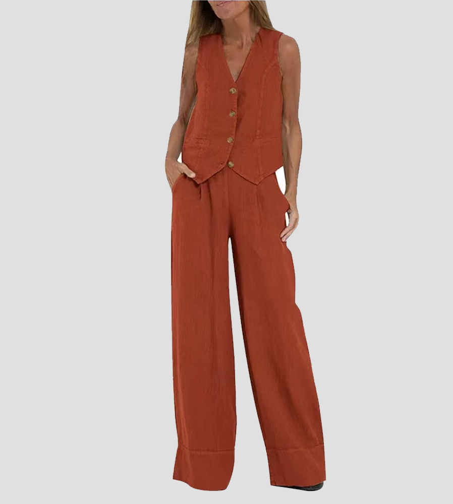 THE AIRA | BUTTONED VEST & WEDE-LEG TROUSERS ENSEMBLE