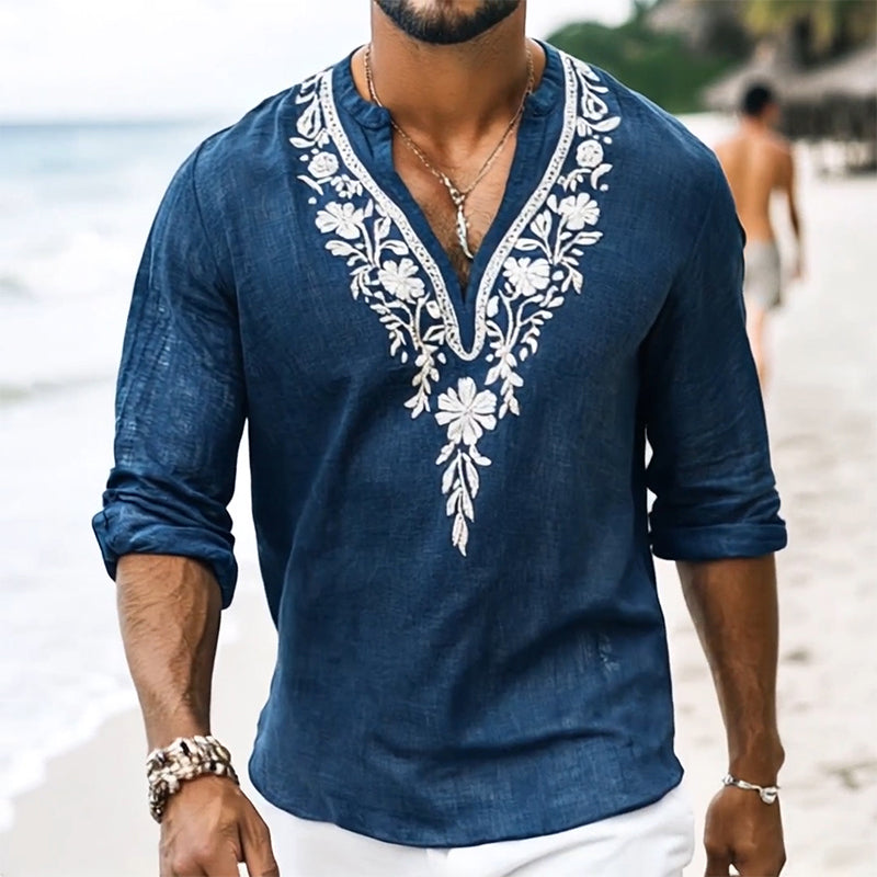 THE RENAUD | VINTAGE EMBROIDERED HENLEY SHIRT