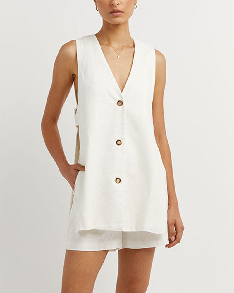 THE FIONA | SLEEVELESS BUTTON-UP SET