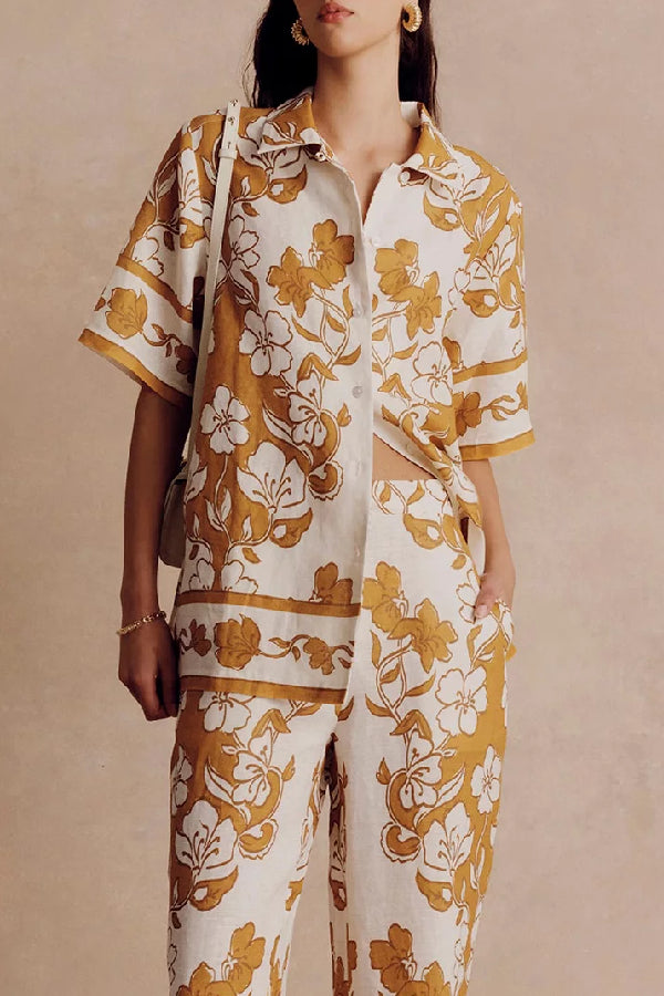 THE SONIA | SHORT SLEEVE SHIRT AND ELASTIC WAIST LOOSE POCKET PANTS SET