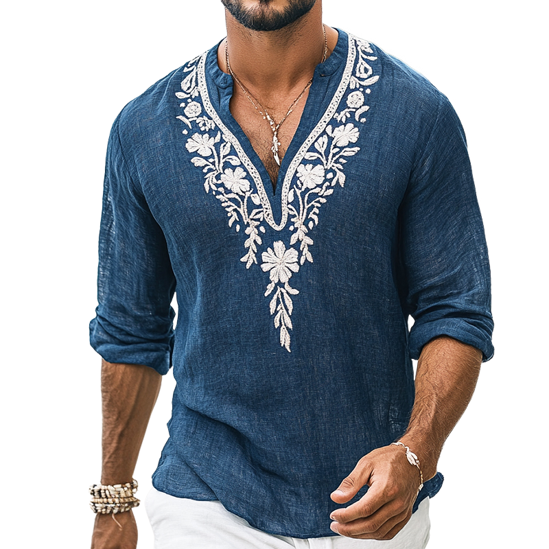 THE RENAUD | VINTAGE EMBROIDERED HENLEY SHIRT