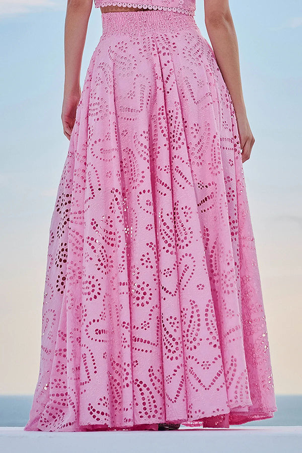 THE AURELIA | LACE CUTOUT SLIT MAXI SKIRT SET