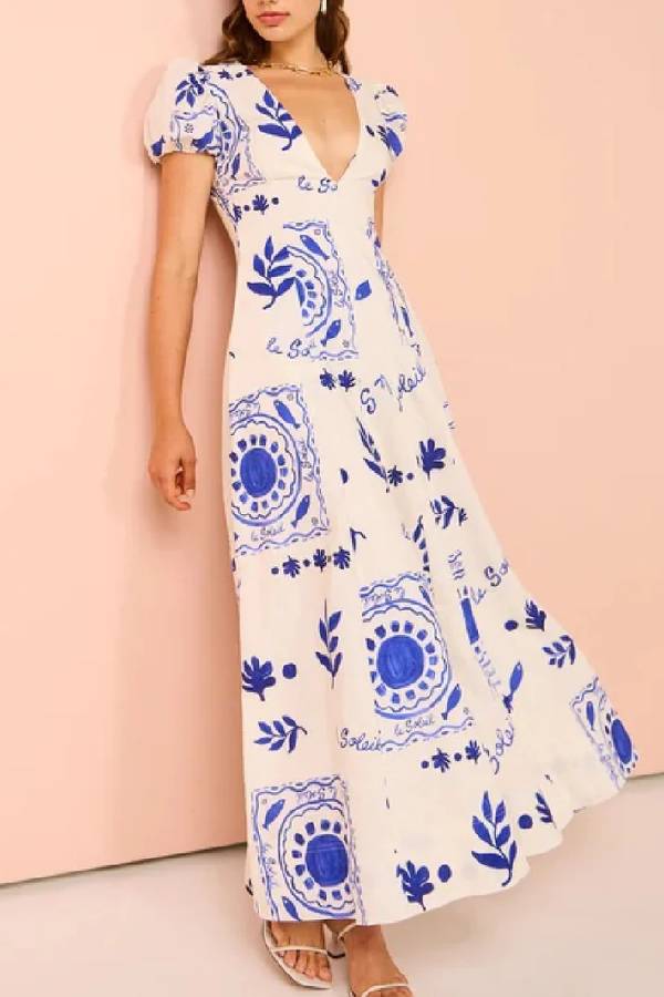 THE NICOLE | LINEN PUFF SLEEVE POCKETED MAXI DRESS