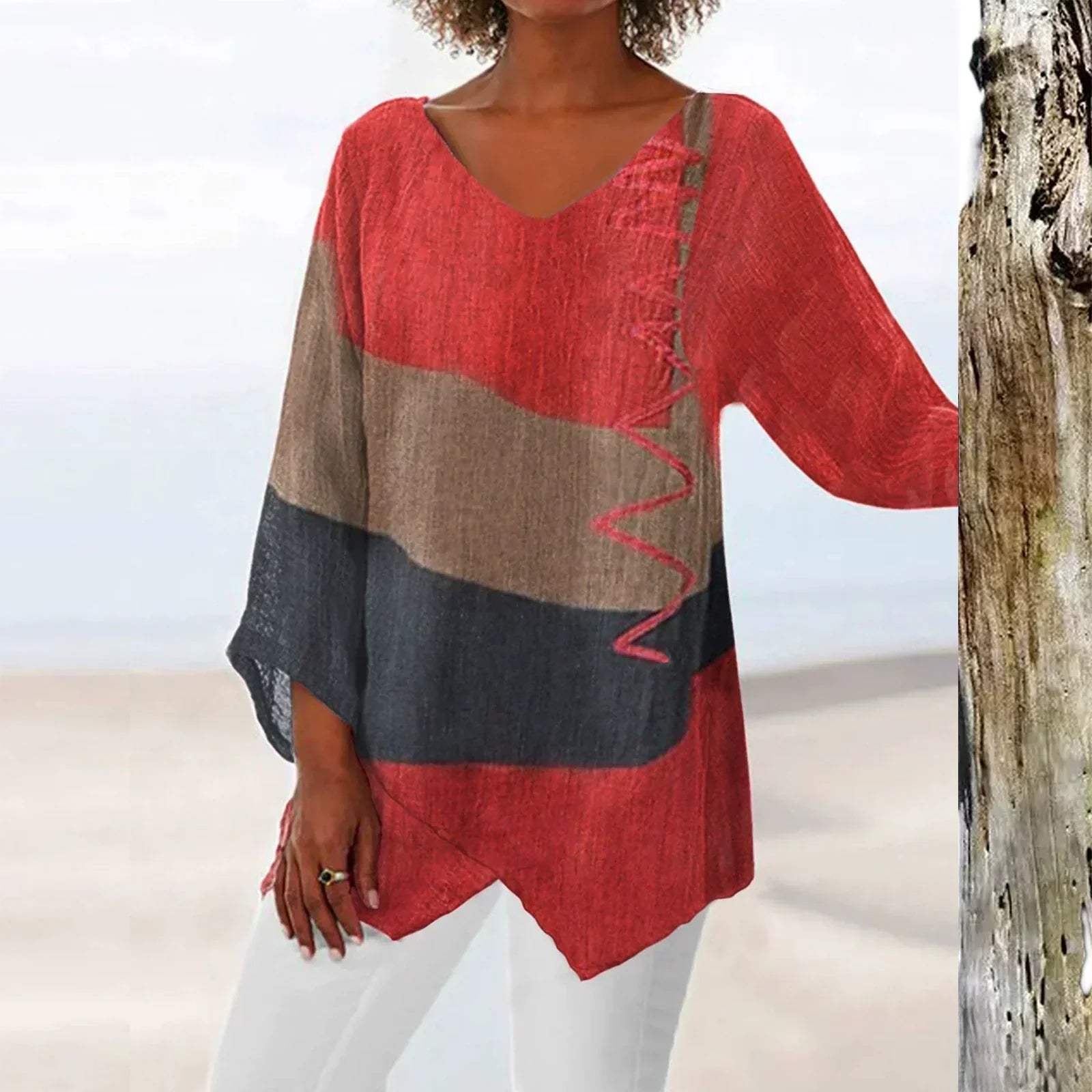 THE HELENE | V-NECK COLOUR BLOCK TOP