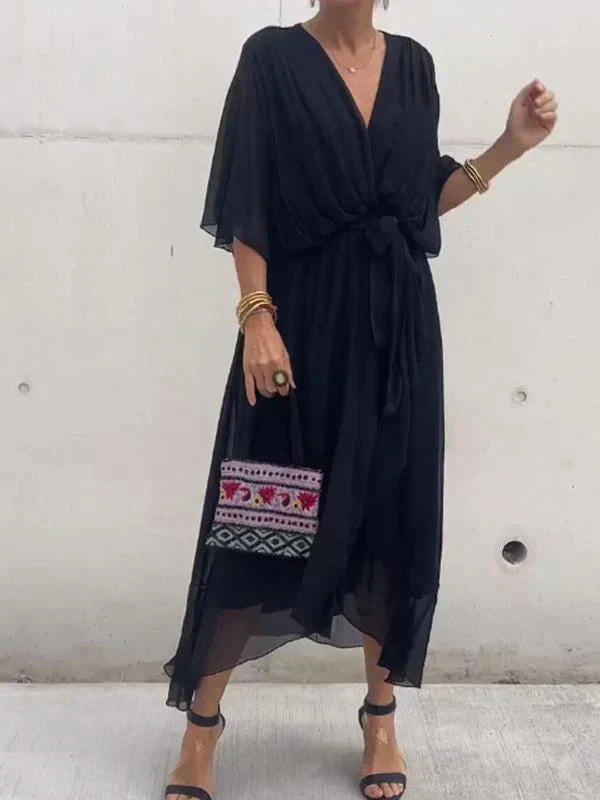 THE MARISSA | SILK MUSLIN V-NECK DRESS