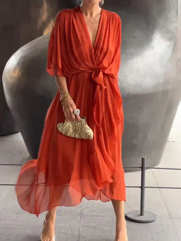 THE MARISSA | SILK MUSLIN V-NECK DRESS