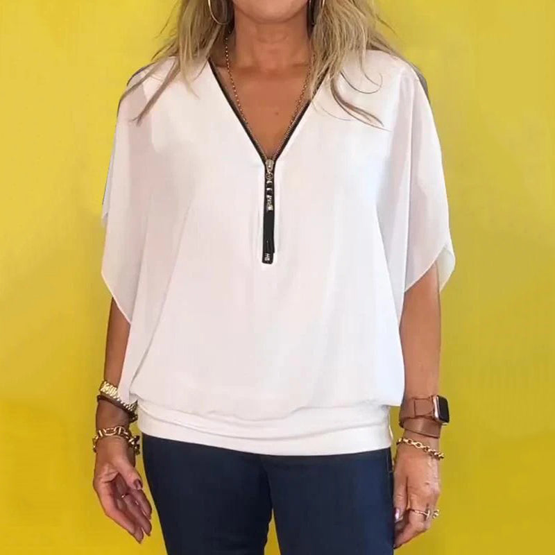 THE LINA | CHIFFON ZIP-COLLAR BLOUSE