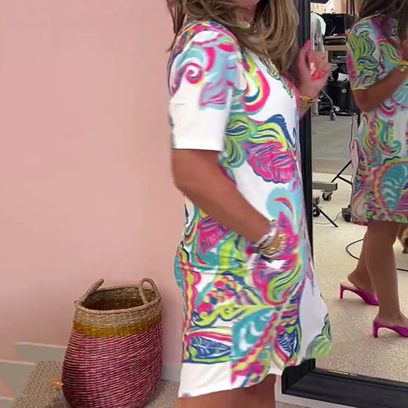 THE HELOISE | VIBRANT PRINTED V-NECK DRESS