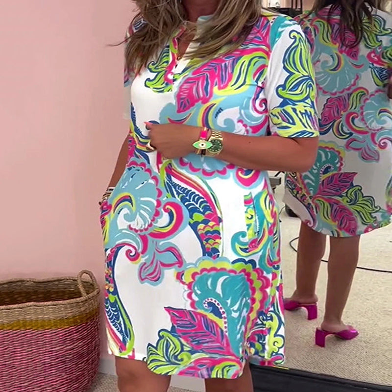 THE HELOISE | VIBRANT PRINTED V-NECK DRESS