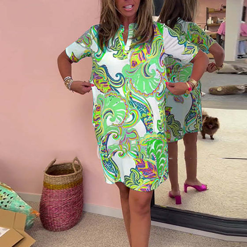 THE HELOISE | VIBRANT PRINTED V-NECK DRESS