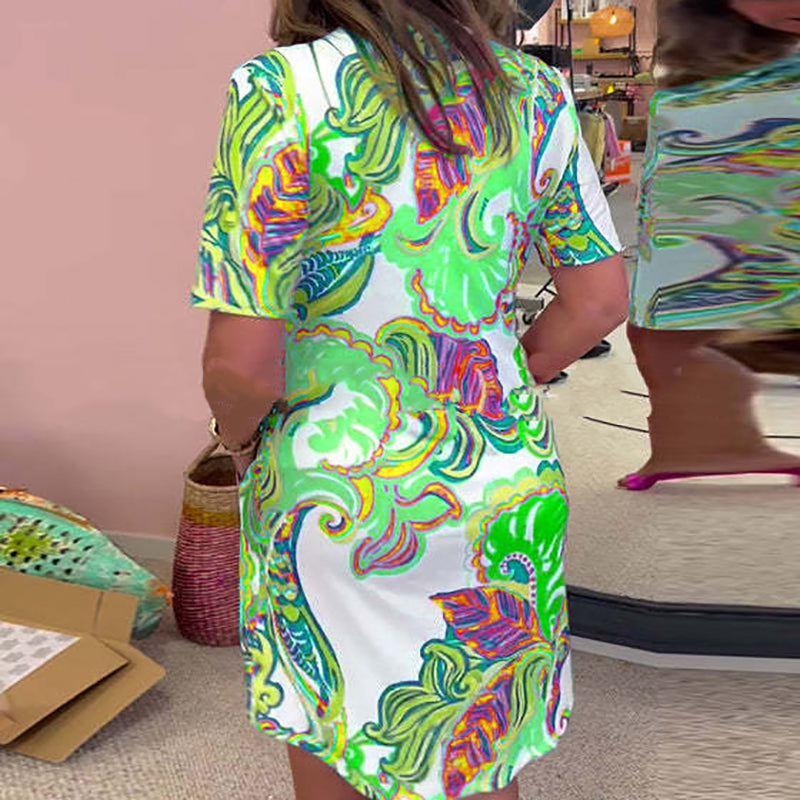 THE HELOISE | VIBRANT PRINTED V-NECK DRESS