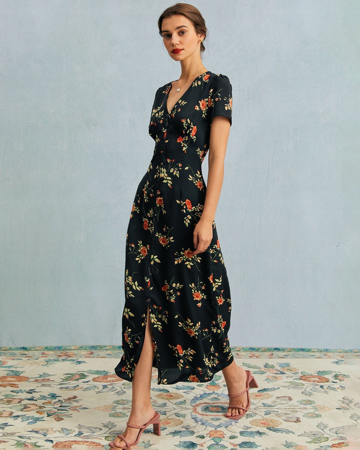THE LILITH | FLORAL V-NECK MAXI DRESS