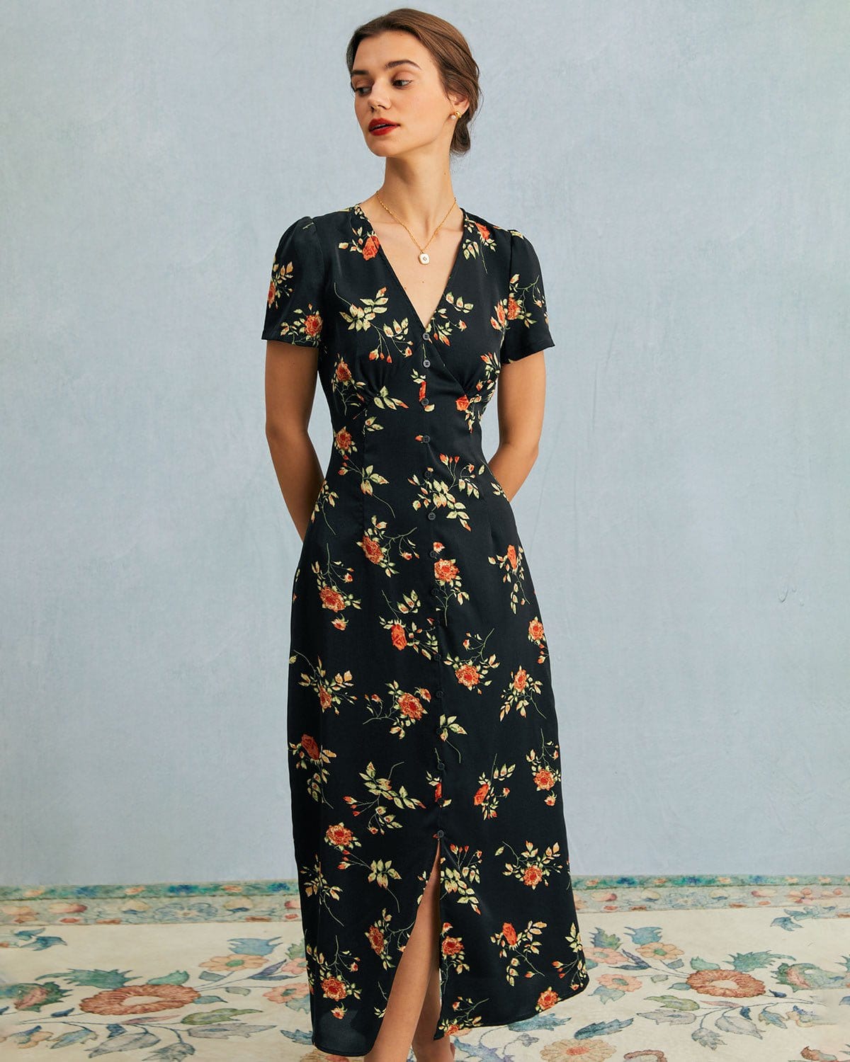 THE LILITH | FLORAL V-NECK MAXI DRESS