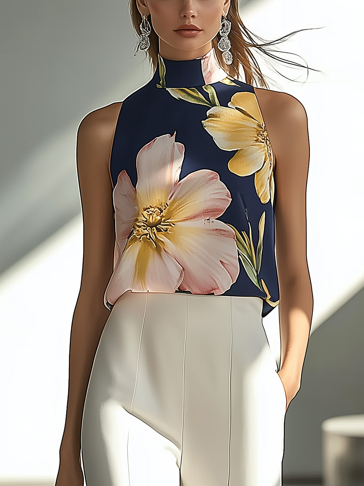 THE MIDNIGHT BLOOM | SATIN FLORAL SLEEVELESS TOP